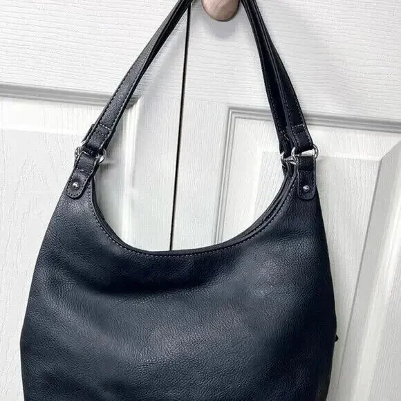 Black MultiSac Shoulder Bag Faux Leather Older Purse 3 Pockets 13" x 18 From Top - Picture 4 of 5